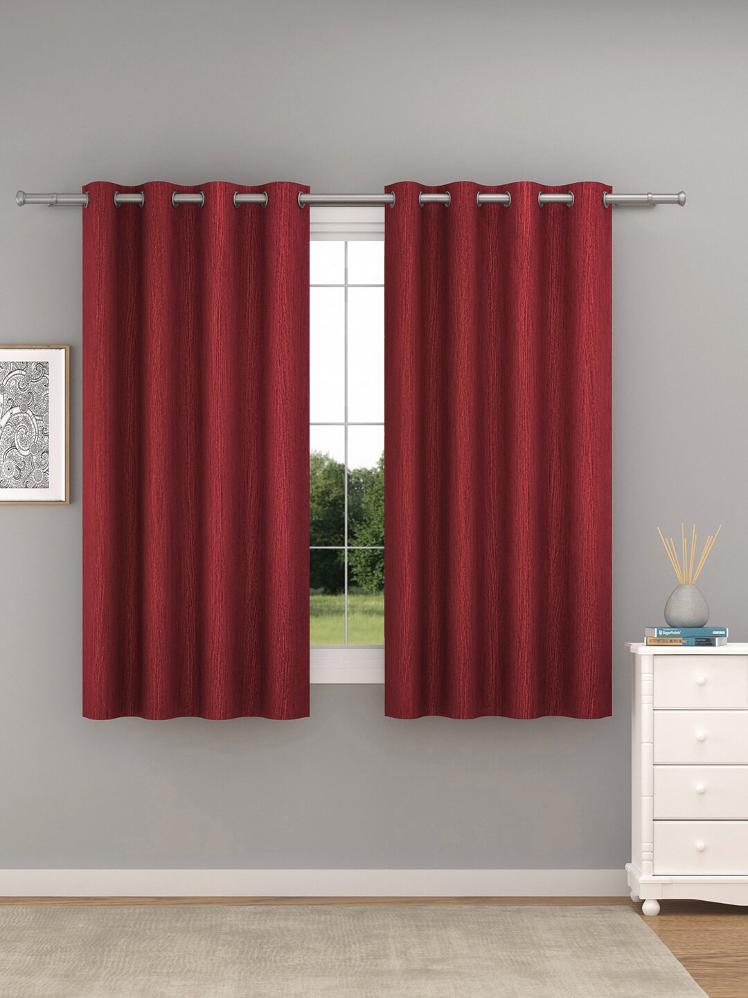 Raymond Home Red 2 Pcs Window Curtains