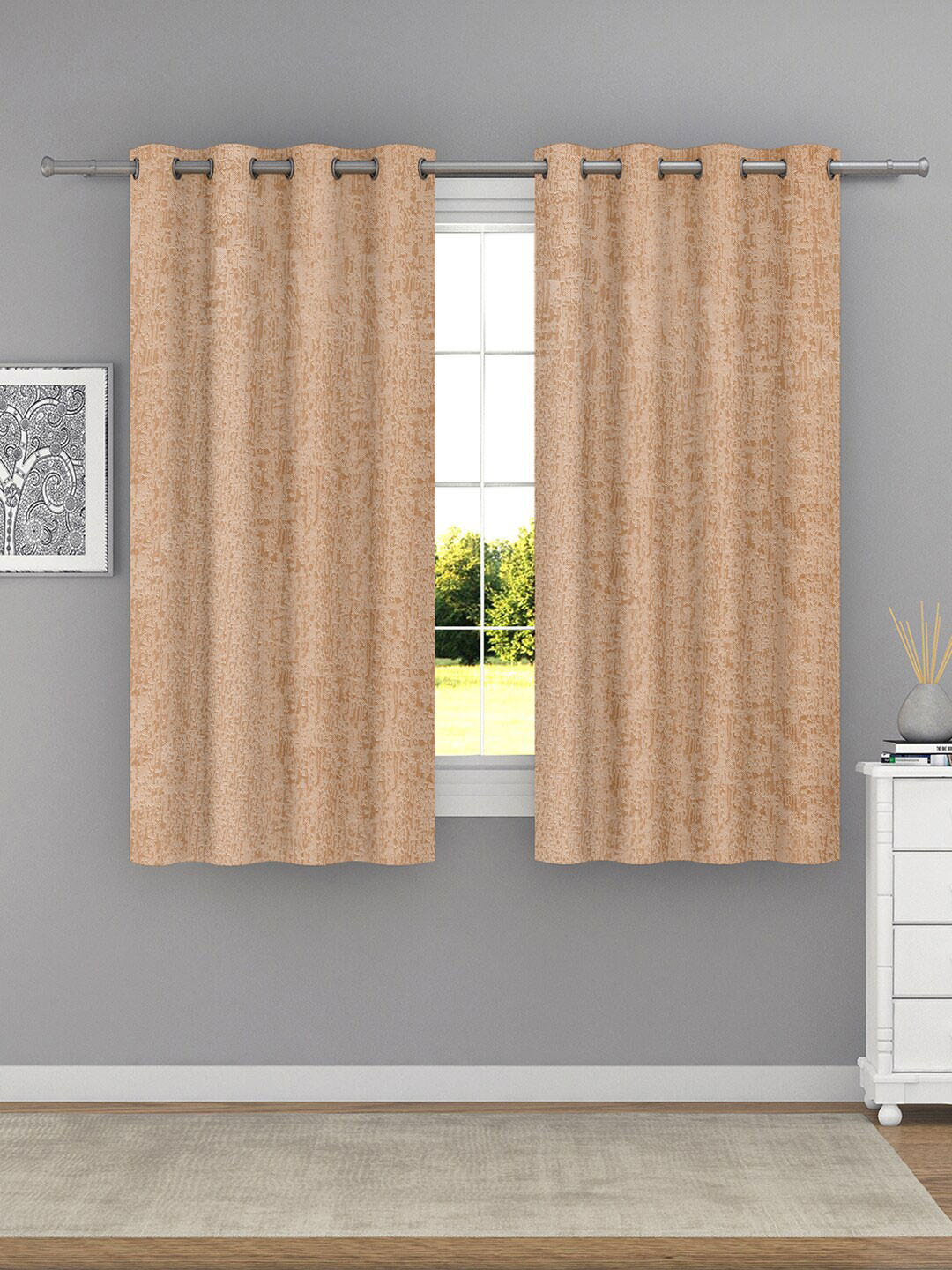 Raymond Home Rust 2 Pcs Abstract Woven Design Window Curtains