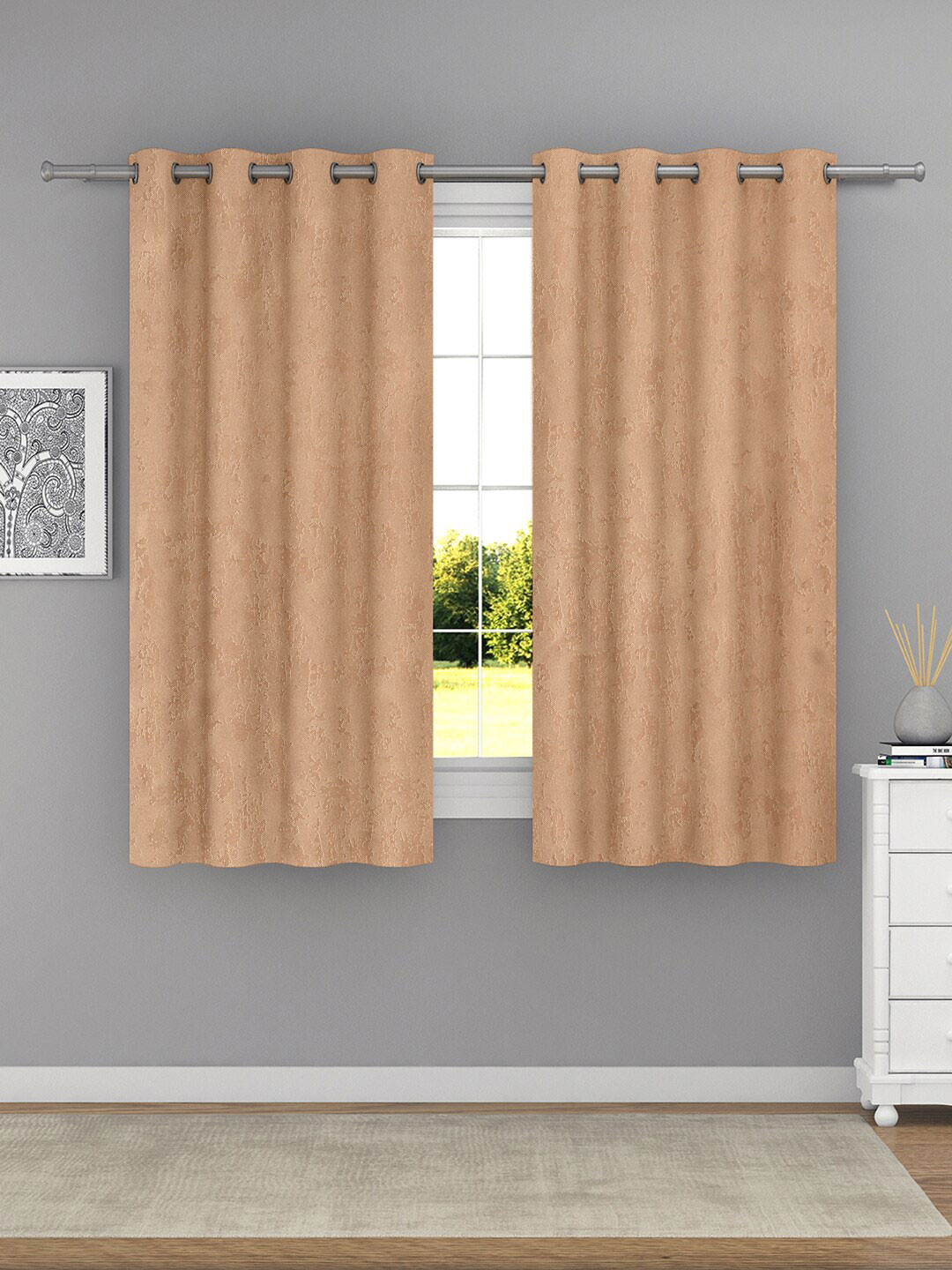 Raymond Home Rust 2 Pcs Abstract Woven Design Window Curtains