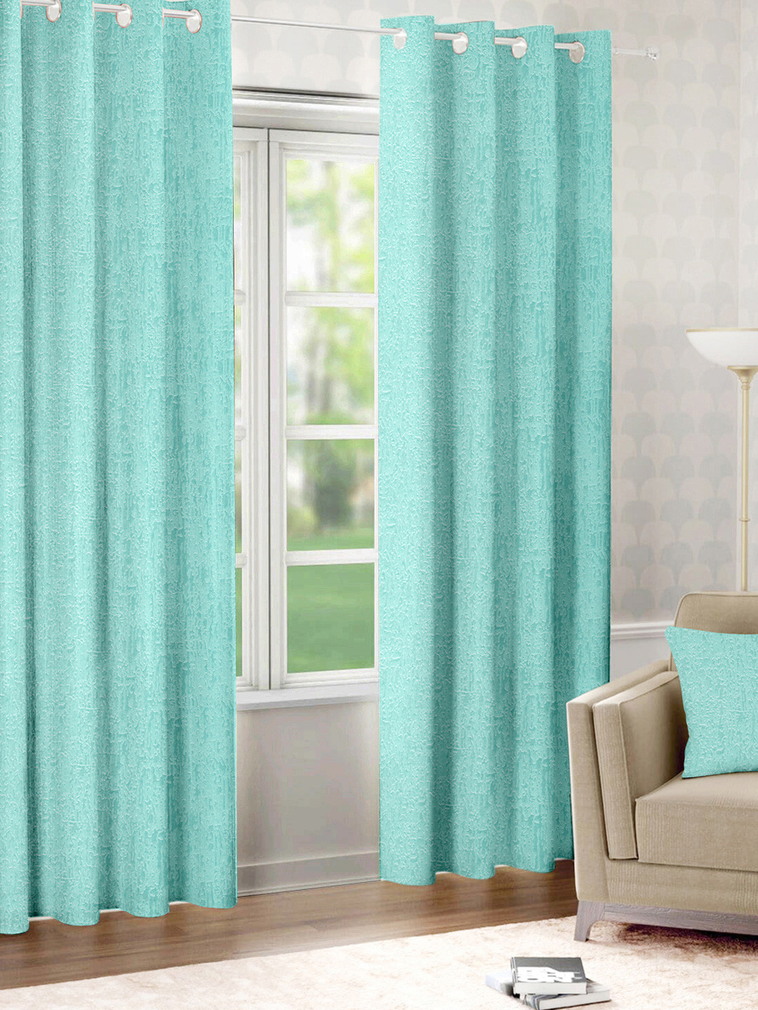 Raymond Home Teal 2 Pcs Abstract Woven Design Door Curtains