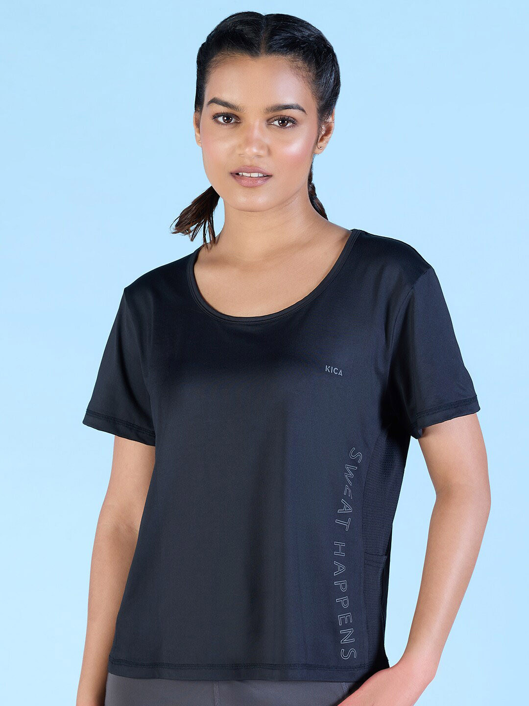 KICA Round Neck Typography Printed With Side Mesh Panels Gym T-shirt