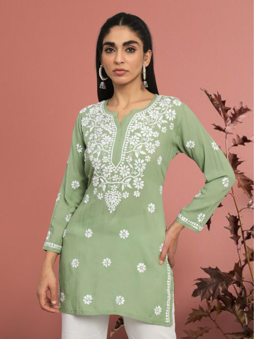 PARAMOUNT CHIKAN Women Embroidered Lucknowi Chikankari Modal Kurti
