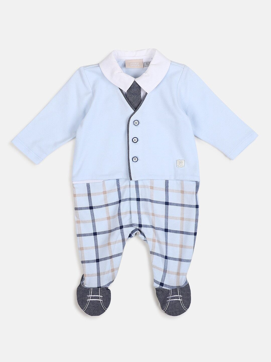 Chicco Infant Boys Checked Front Opening Bodysuit