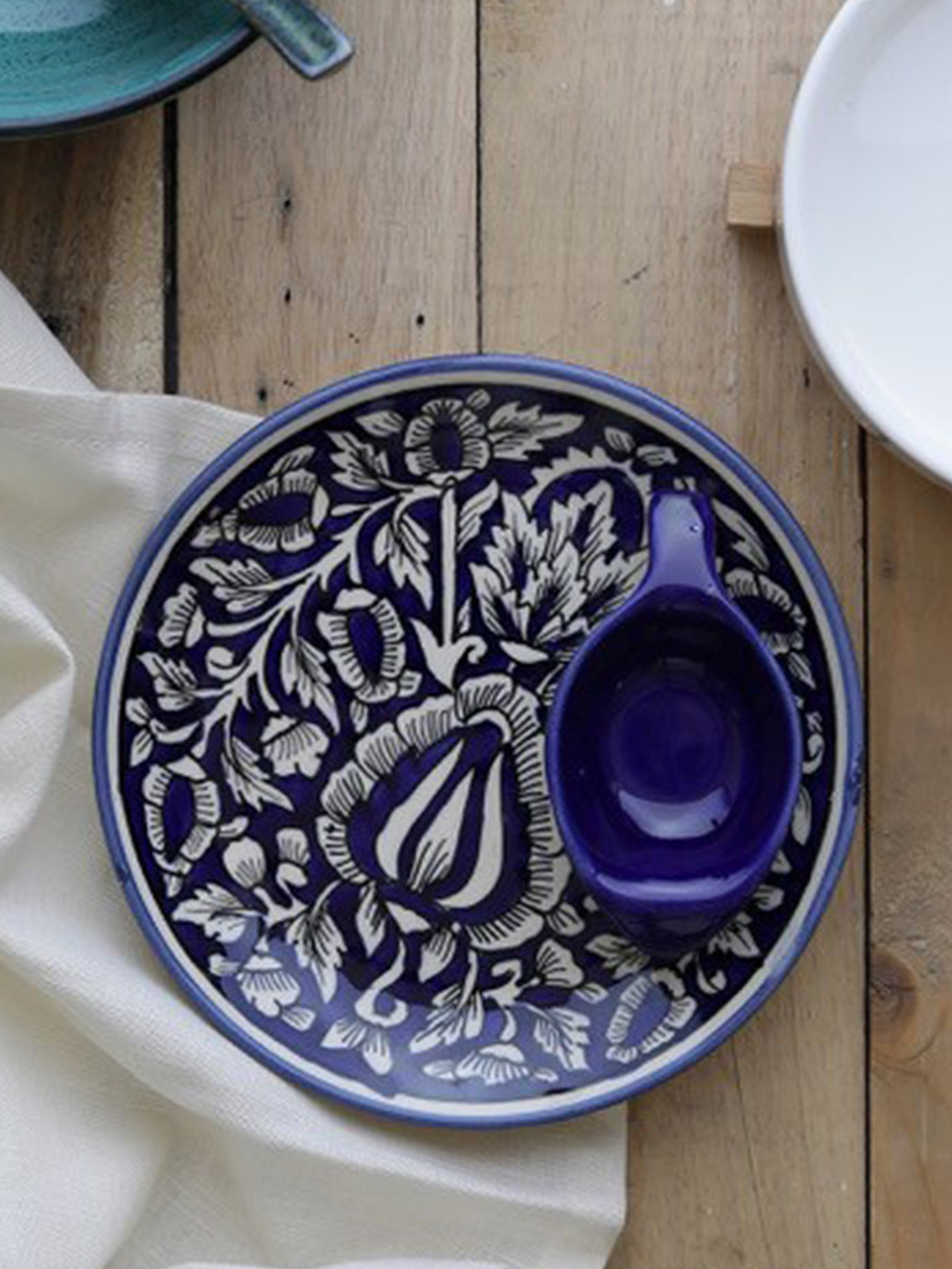 MIAH Decor Blue & White Mughal Design Printed Stoneware Glossy Food Platter