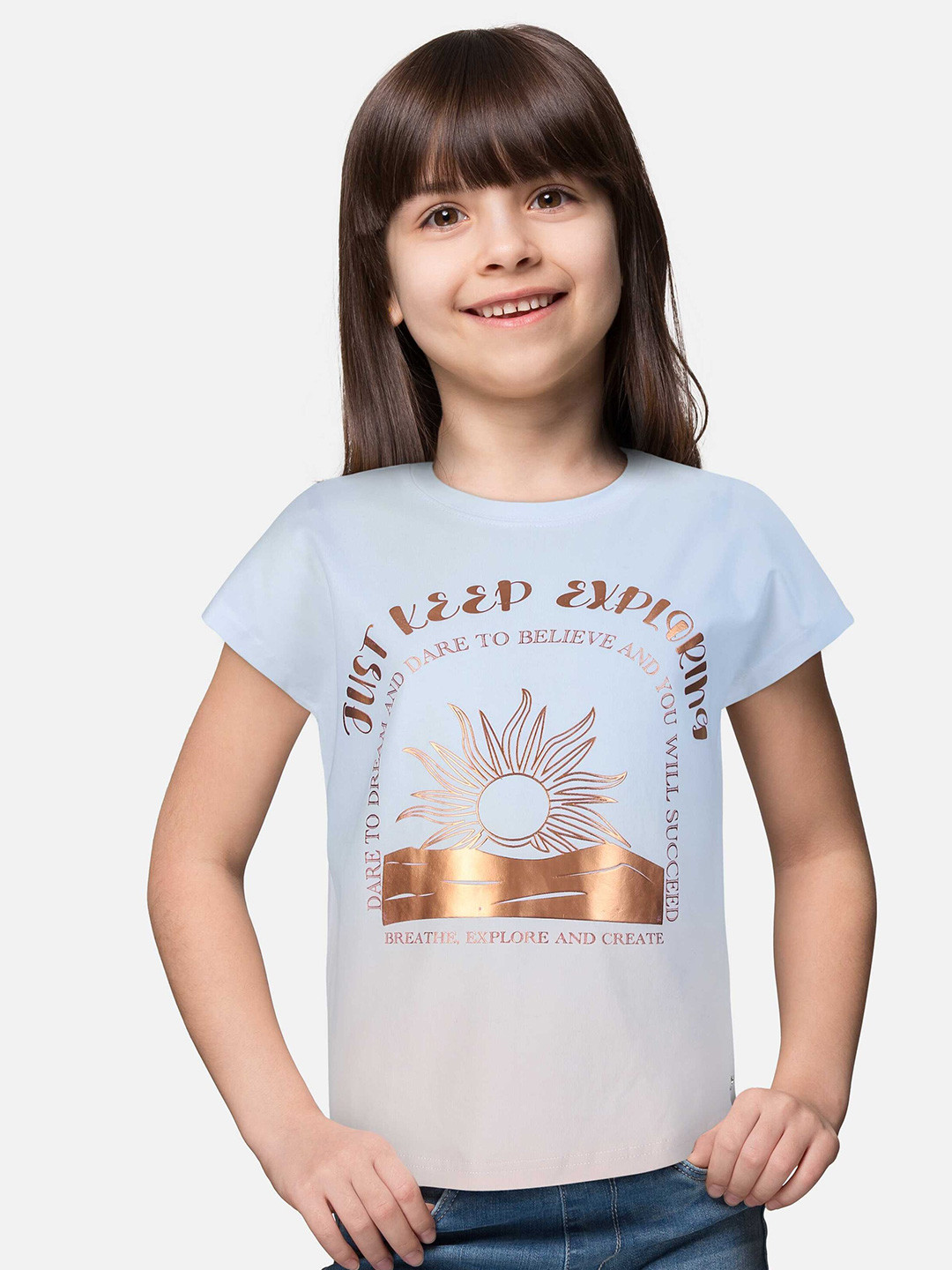 Gini and Jony Blue Print Extended Sleeves T-Shirt