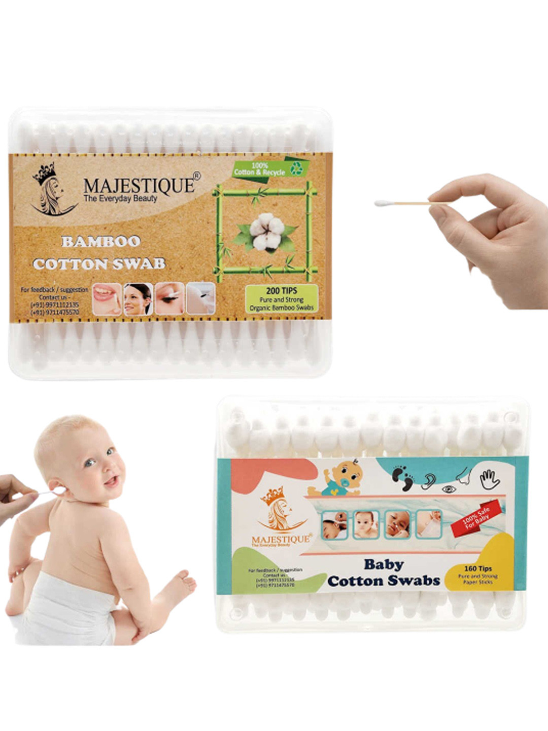 MAJESTIQUE Bamboo Sticks Cotton Swabs & Baby Cotton Swabs