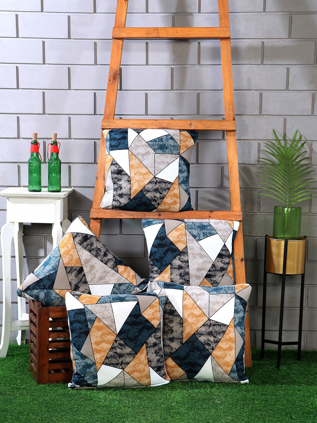 Nendle Grey Geometric Polyester Durable 5 Piece Textured Square Cushion Covers -16x16In