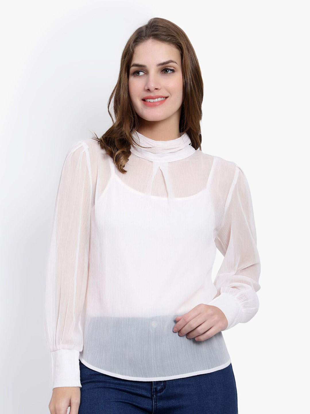 DRIRO High Neck Chiffon Top