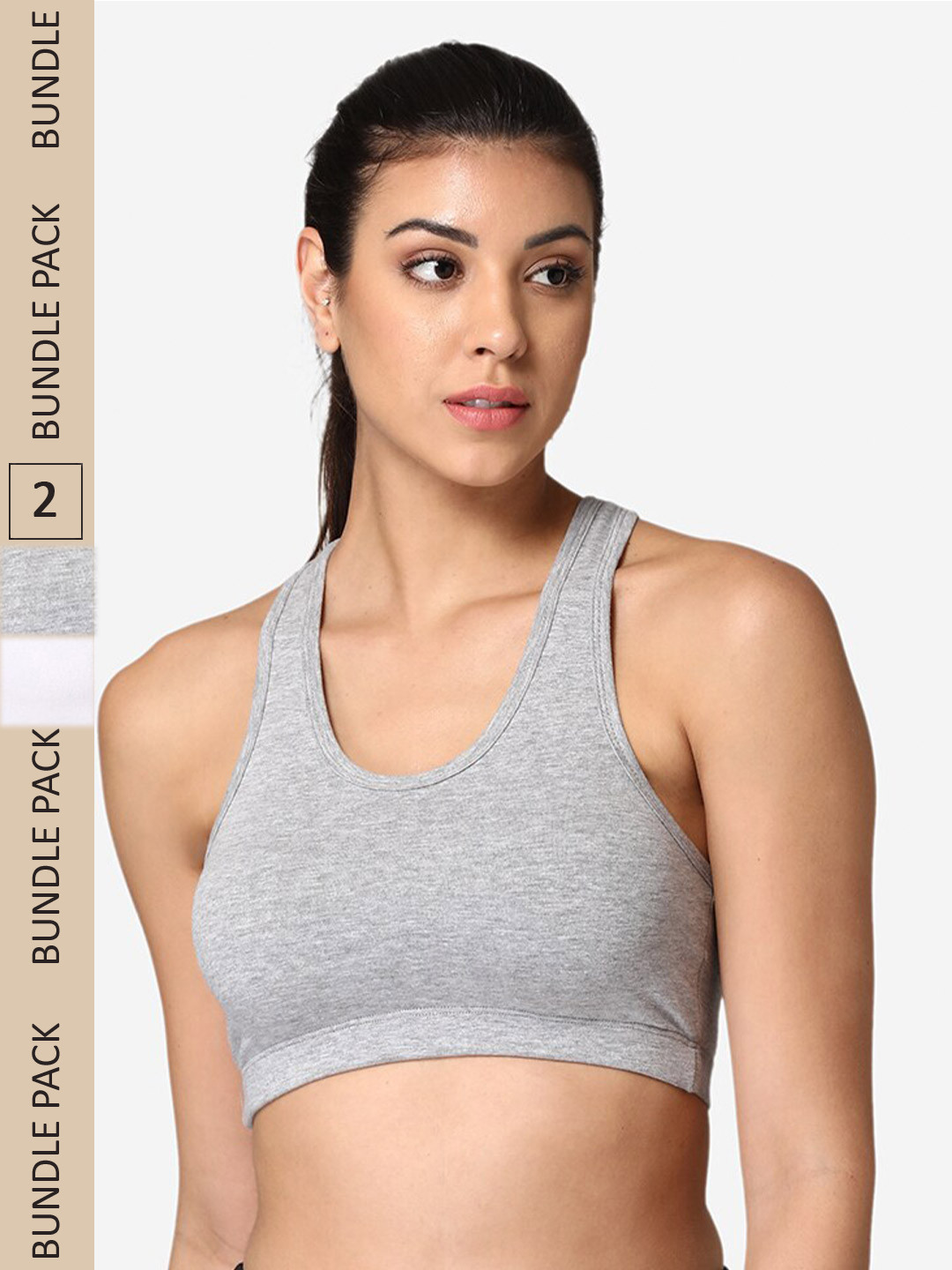 ABELINO Pack Of 2 Lightly Padded Removable Padding Racer Back Cotton Sports Bra