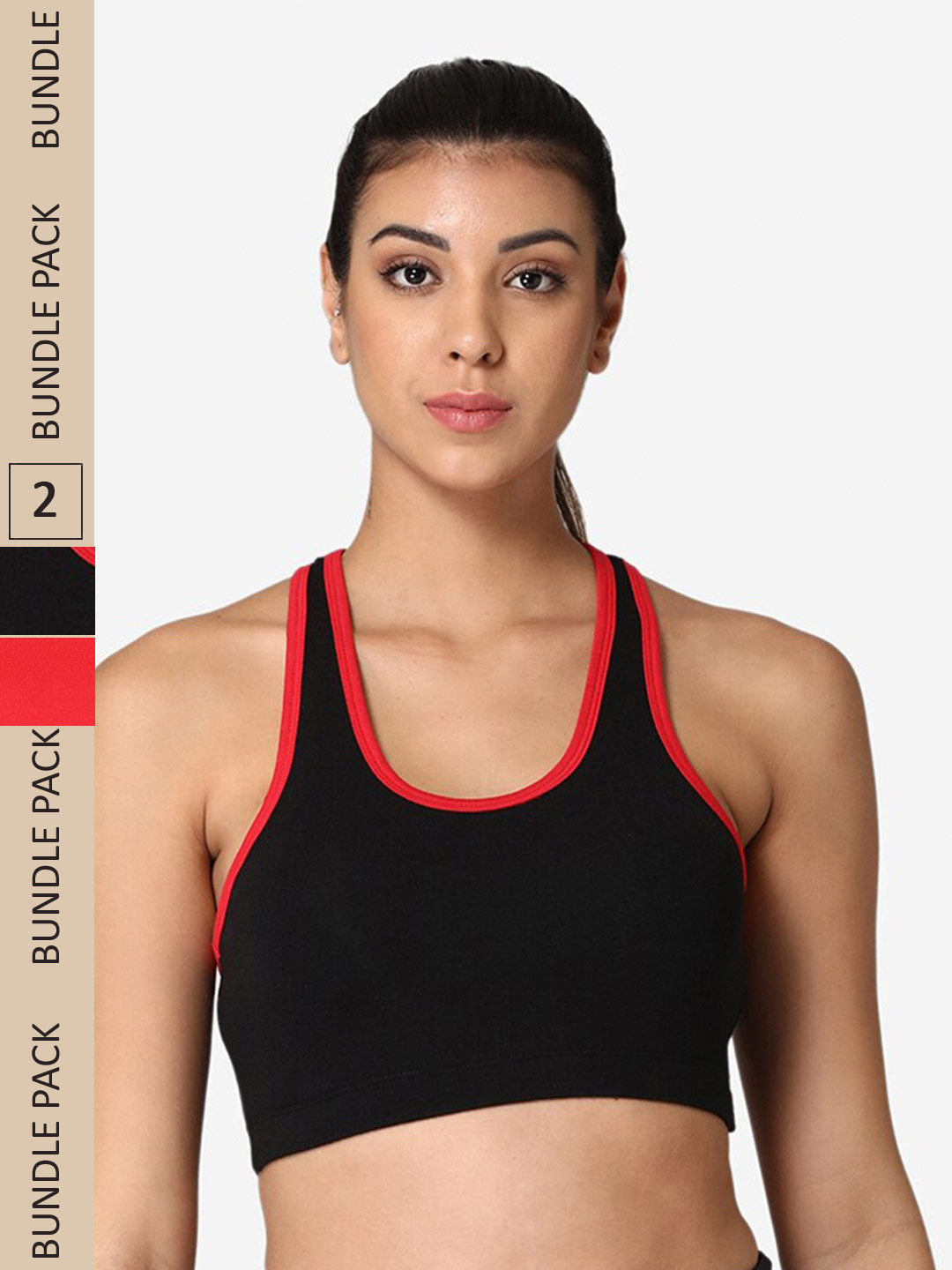 ABELINO Pack Of 2 Cotton Removable Padding Medium Support Training or Gym Racerback Bra