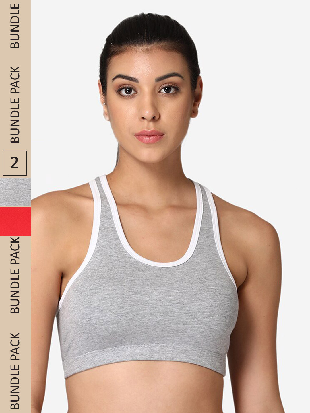 ABELINO Pack Of 2 Lightly Padded Removable Padding Racer Back Cotton Sports Bra