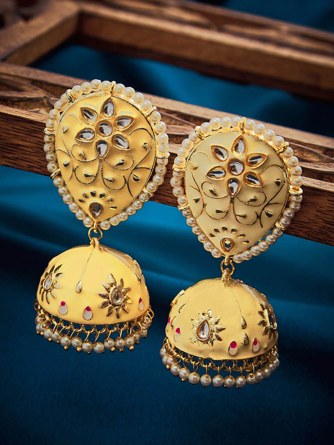SOHI Gold Plated Contemporary Sone Studded Jhumkas Earrings