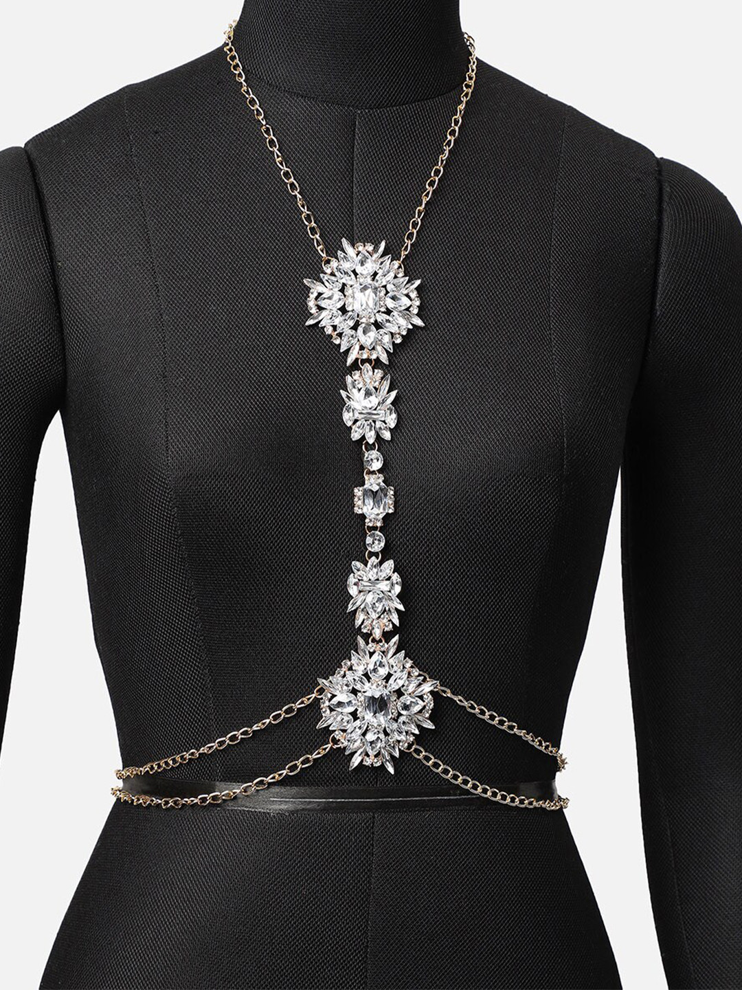 SOHI Silver-Plated Artificial Stones Layered Body Chain