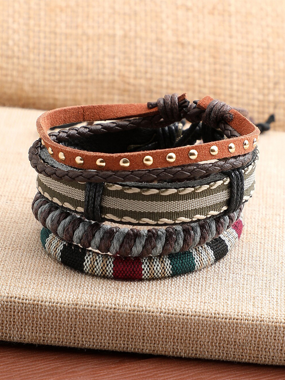 SOHI Women Set of 4 Leather Multistrand Bracelets