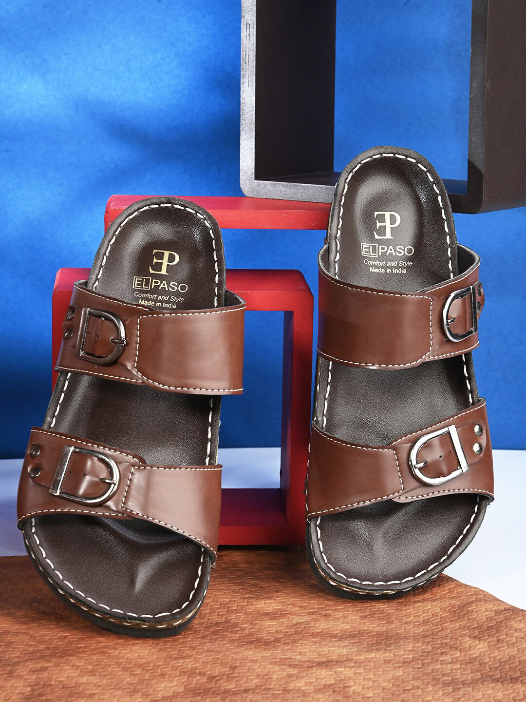 El Paso Men Open Toe Comfort Sandals Buckle Detail