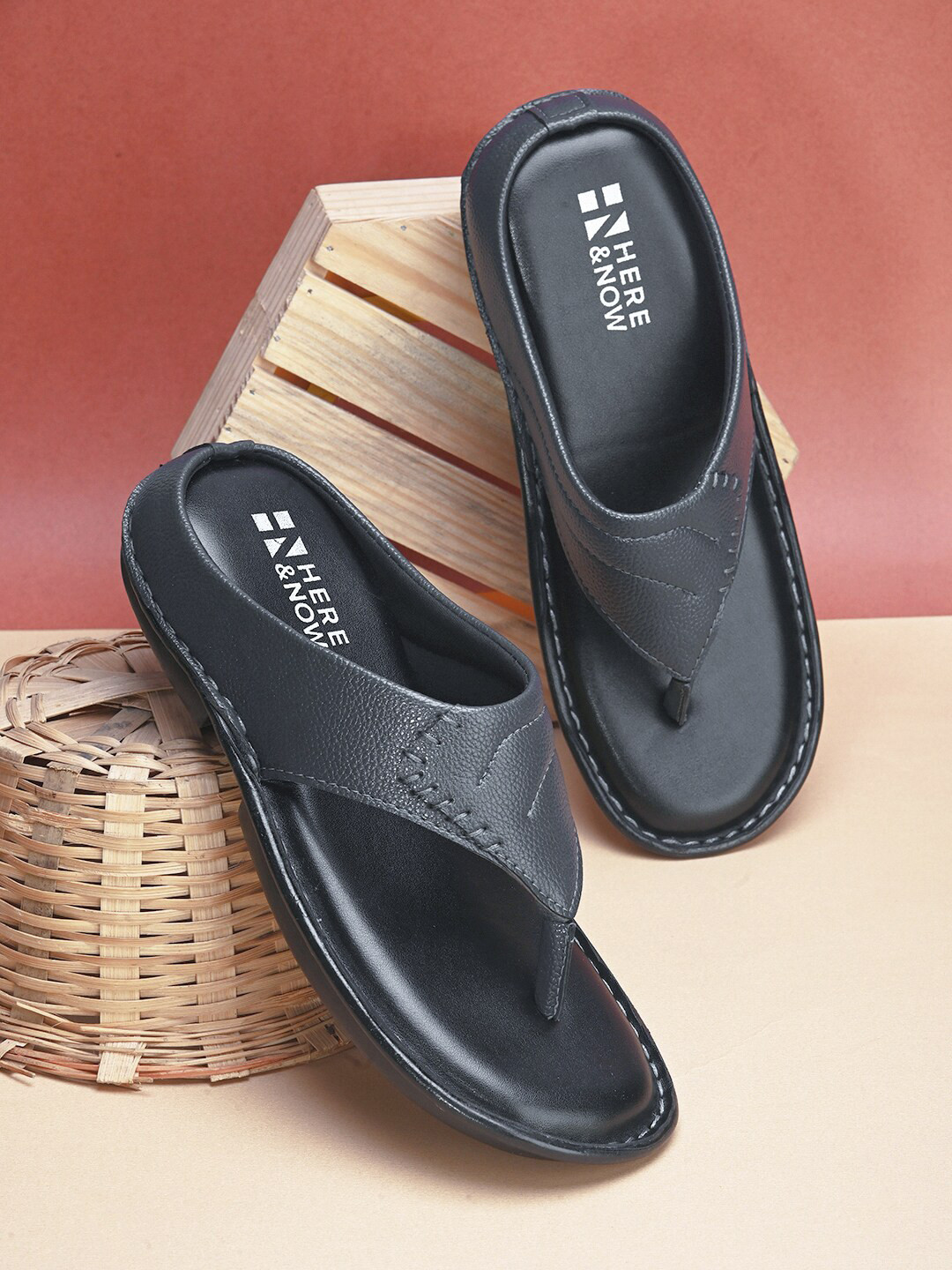 HERE&NOW Men Textured Open Toe Comfortable Sandals