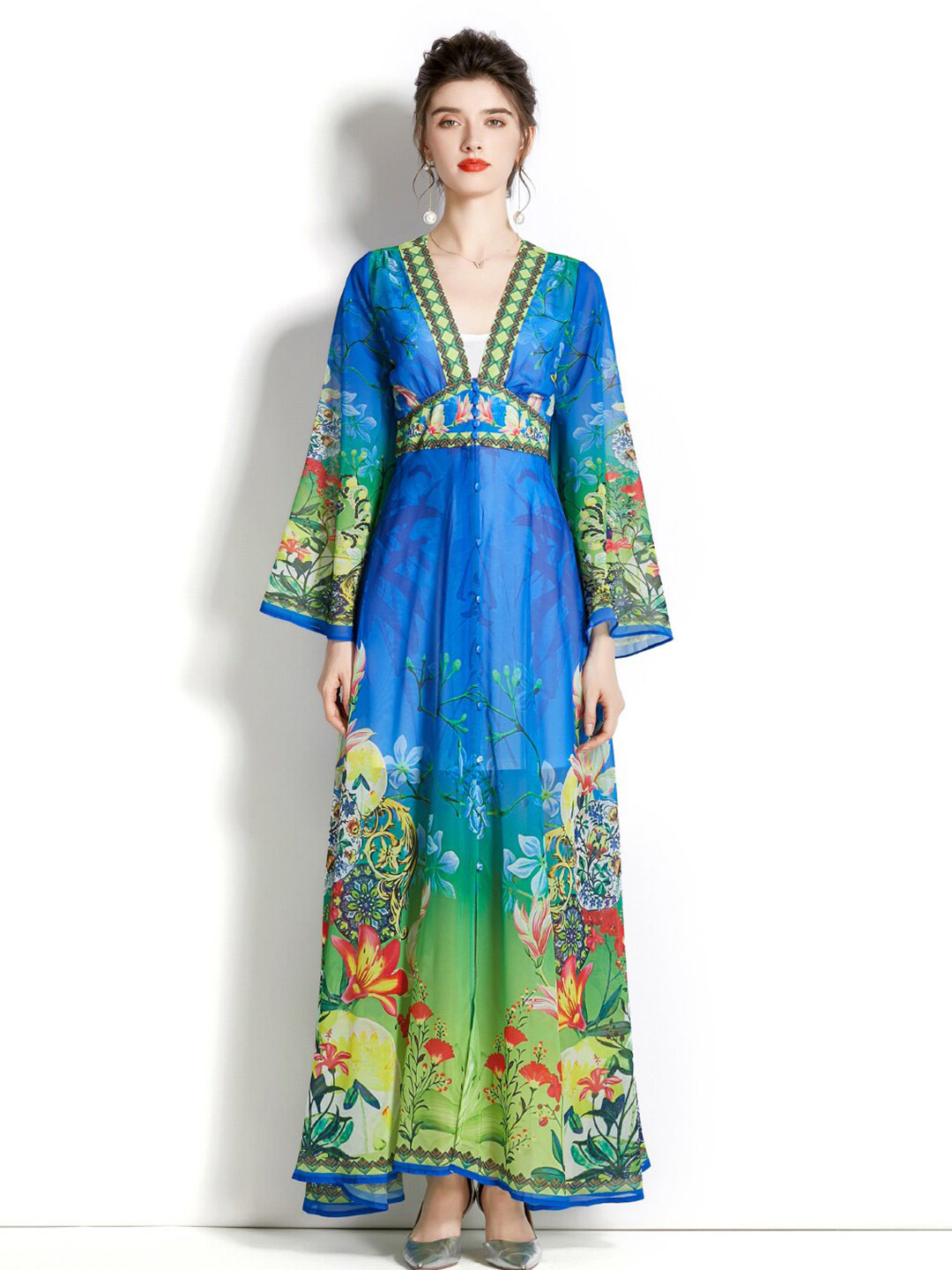 JC Collection Floral Printed Empire Maxi Dress