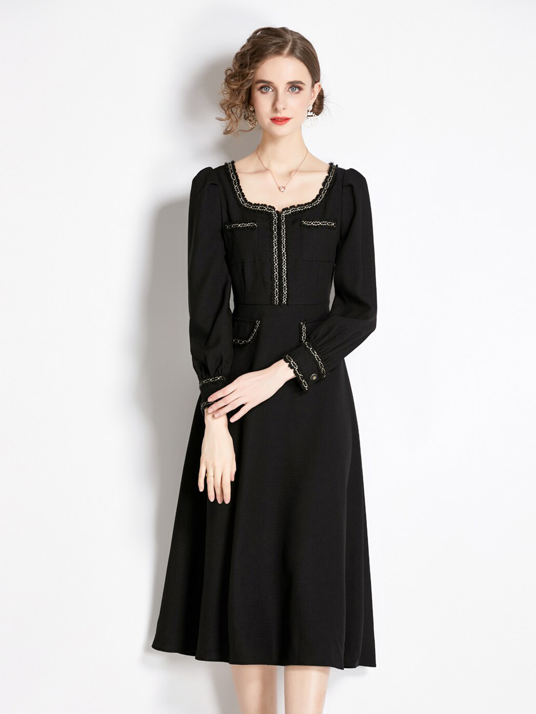 JC Collection Square Neck Fit & Flare Midi Dress