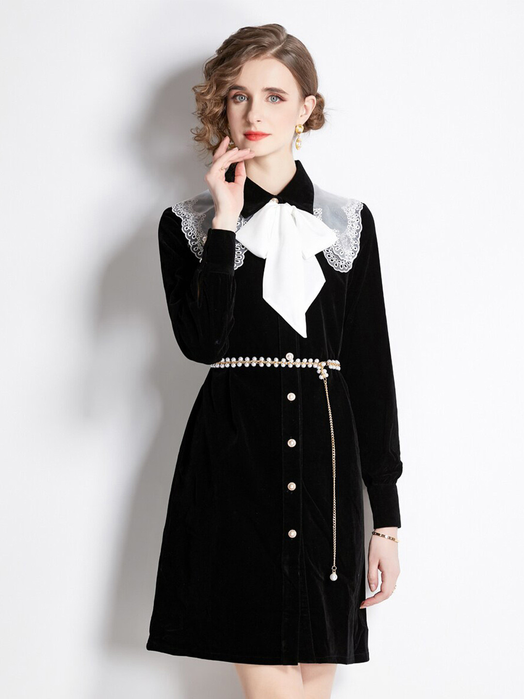 JC Collection Shirt Collar Bow Detail A-Line Dress