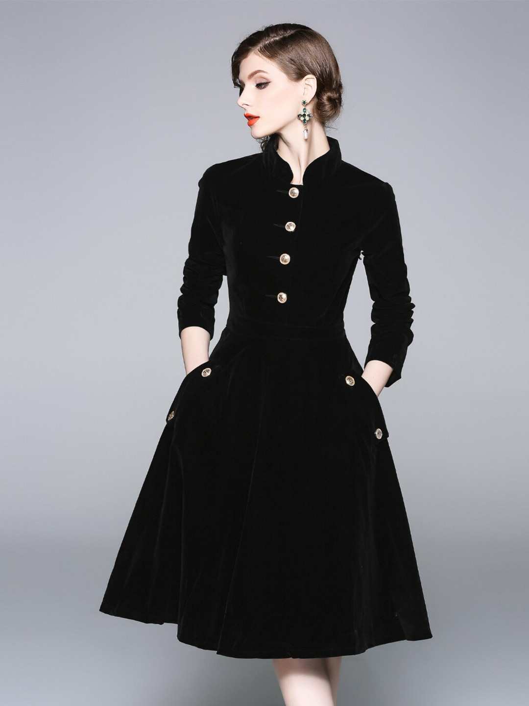 JC Collection Mandarin Collar Midi Dress