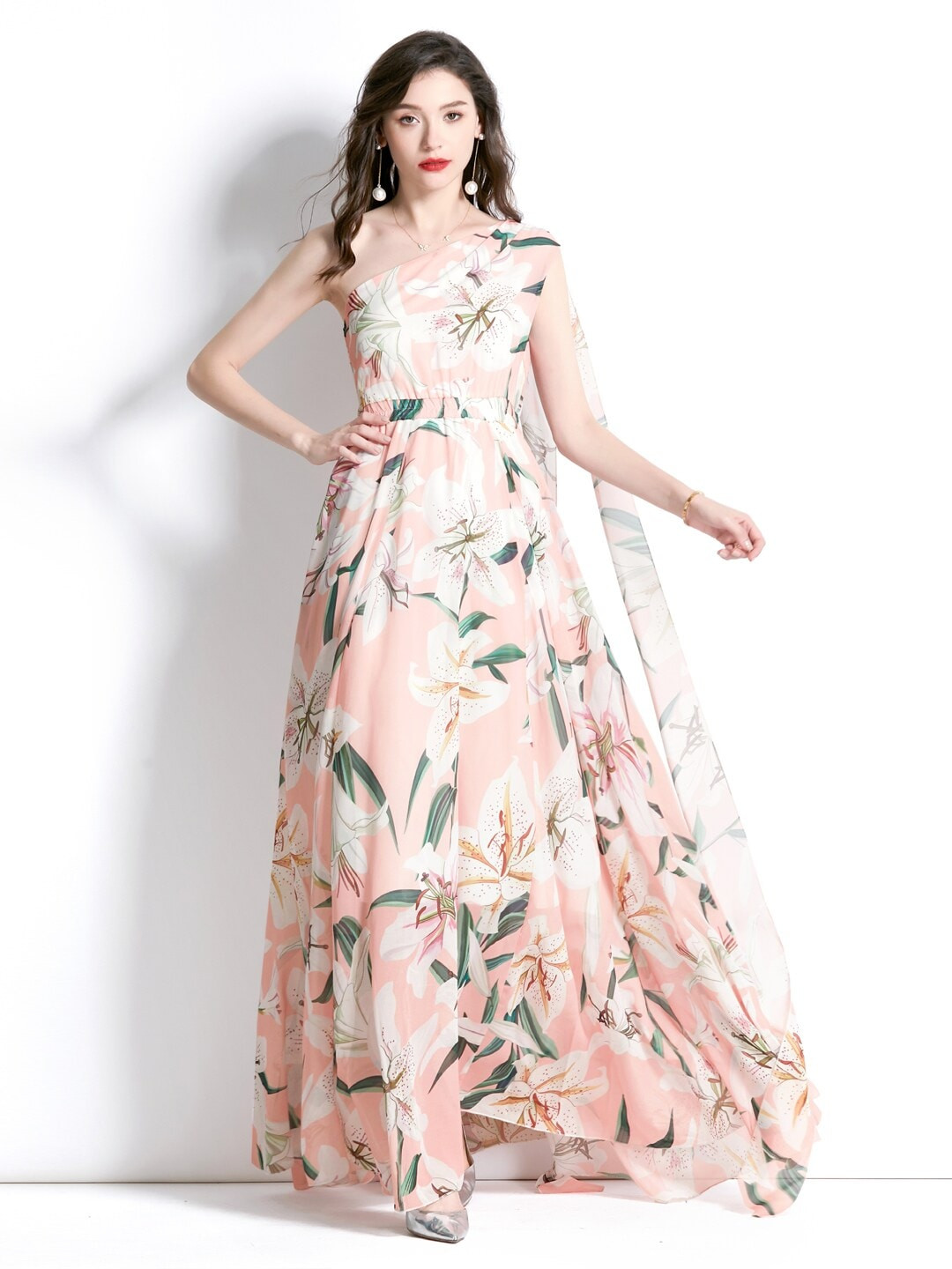 JC Collection One Shoulder Floral Printed Maxi Dress