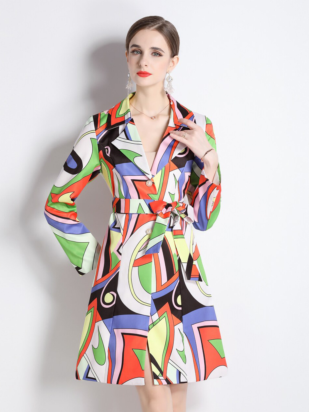 JC Collection Lapel Collar Printed Blazer Dress