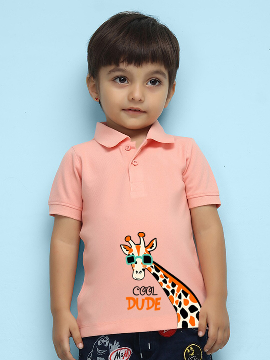 NUSYL Kids Giraffe Printed Polo Collar T-shirt