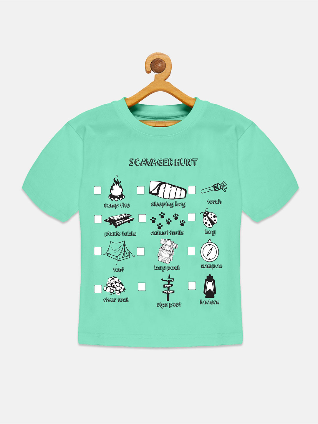 KiddoPanti Boys Scavenger Hunt Printed Drop Shoulder Pure Cotton T-shirt