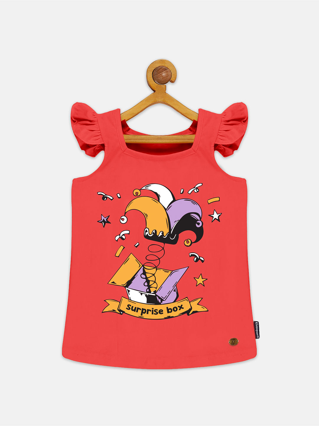 KiddoPanti Girls Graphic Printed Flutter Sleeves T-Shirt