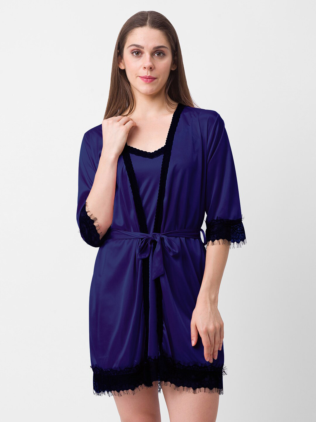 NOIRA Navy Shoulder Straps Satin Baby Doll