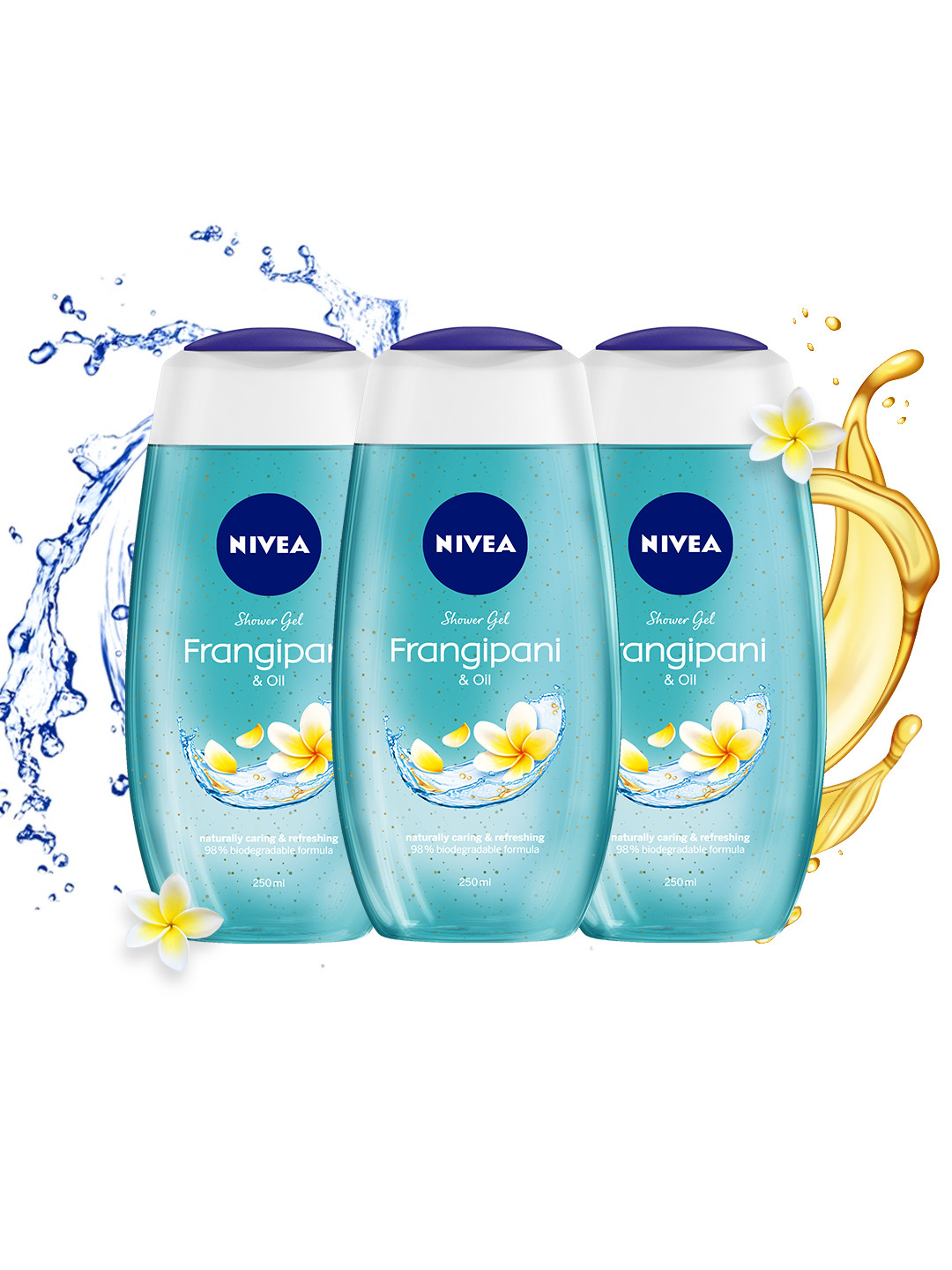 Nivea Set Of 3 Hydra IQ Technology Frangipani & Oil Shower Gel - 250ml Each