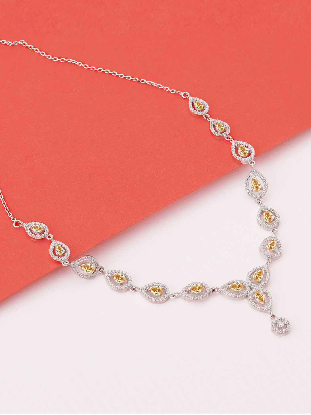 GIVA 925 Sterling Silver Rhodium-Plated Honey Stone Drop Necklace