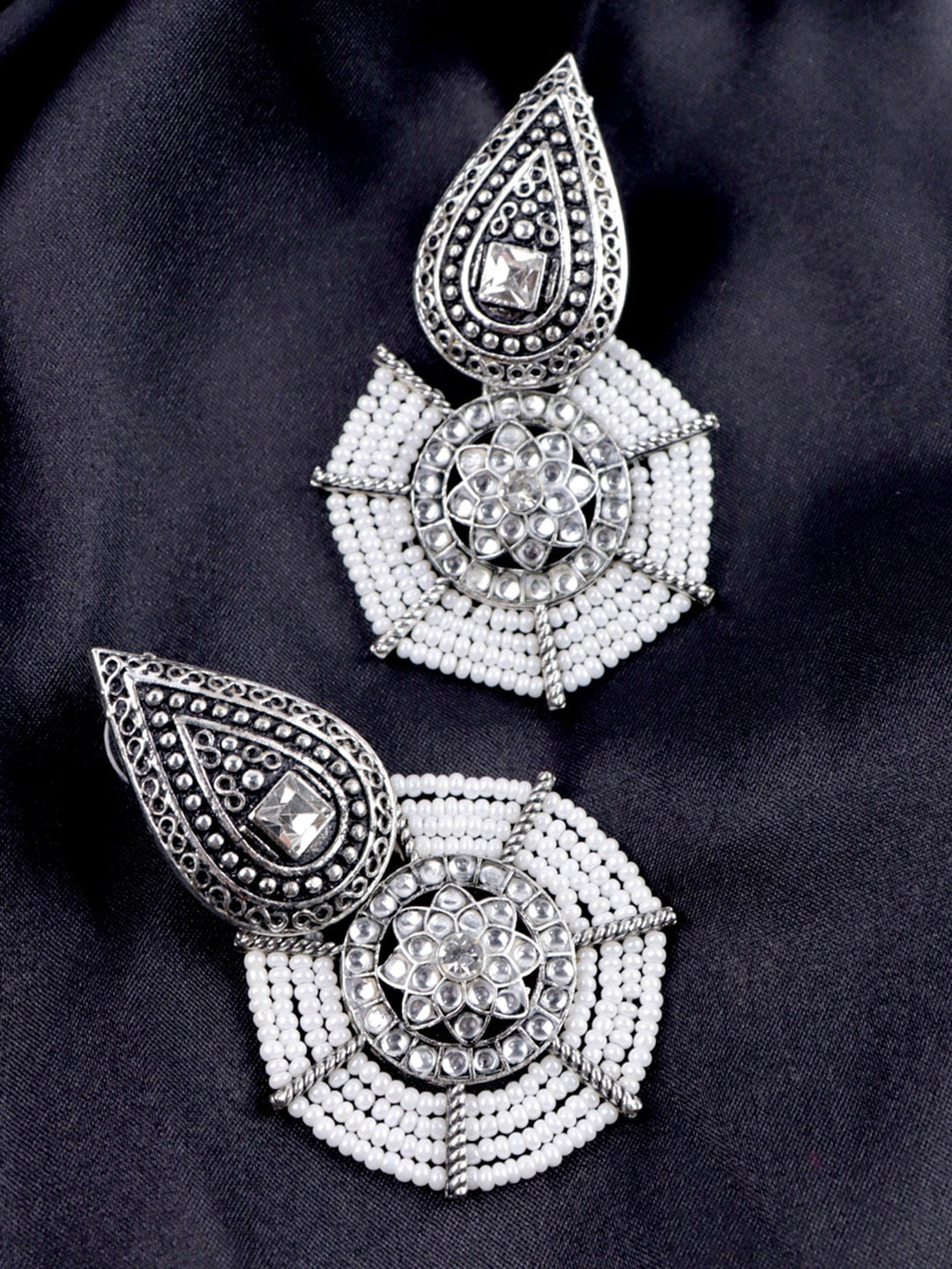 VAGHBHATT White Dome Shaped Drop Earrings