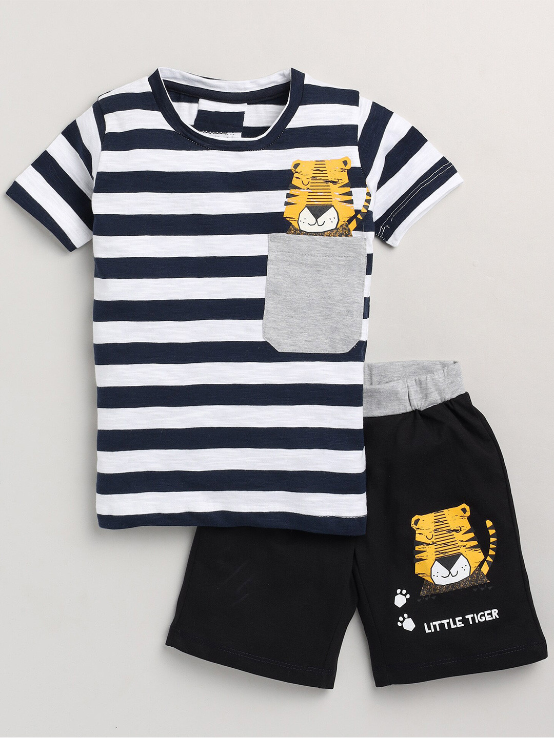 YK Boys White & Black Striped T-shirt with Shorts