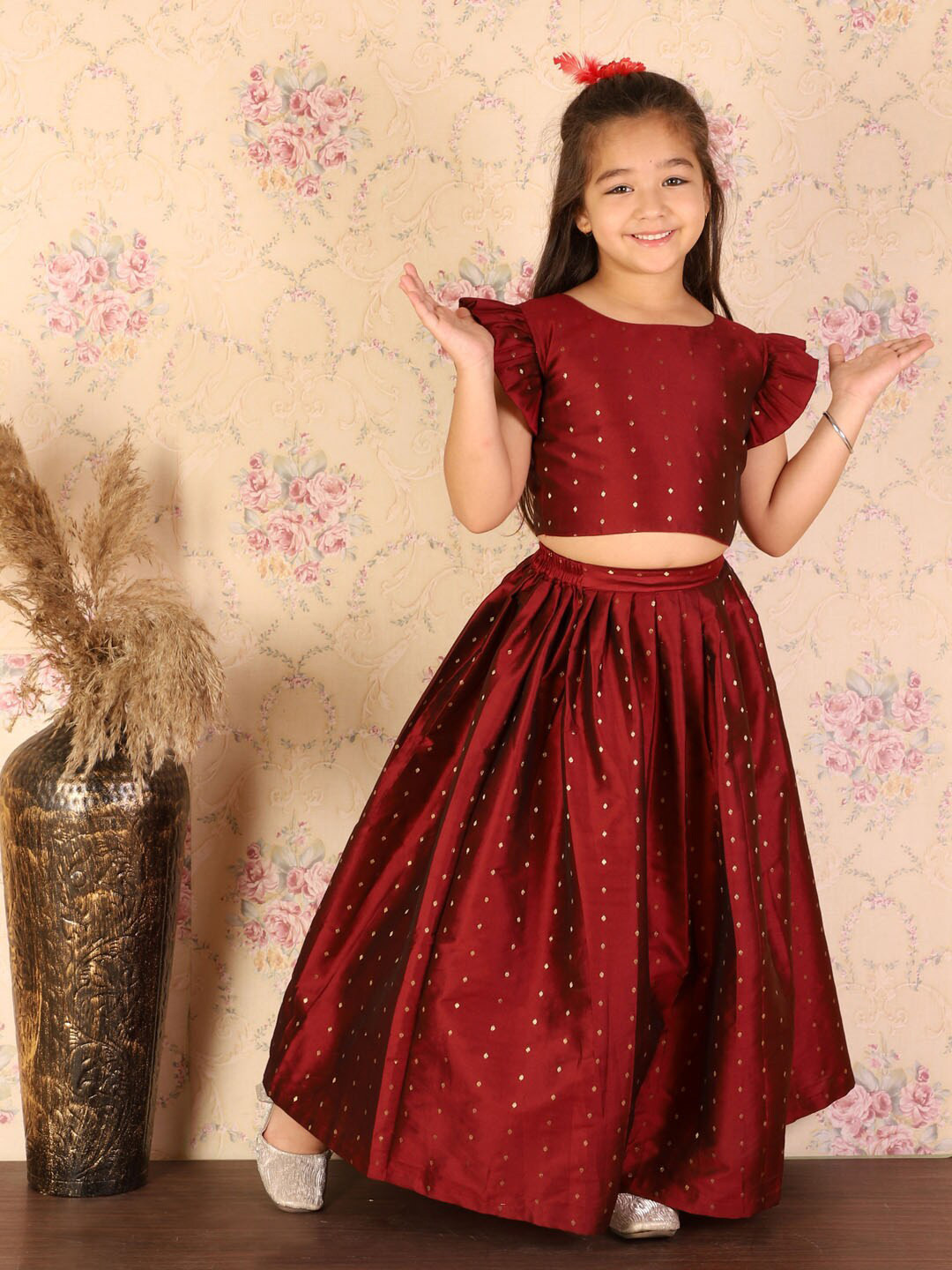 VASTRAMAY Girls Woven Design Ready to Wear Lehenga Choli Set