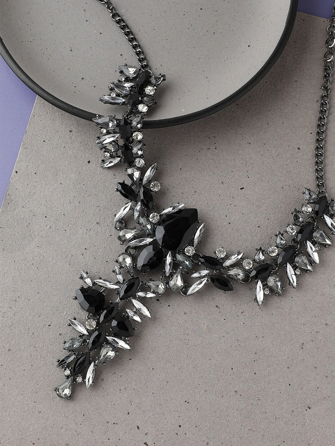 SOHI Silver-Plated Designer Stone Statement Necklace