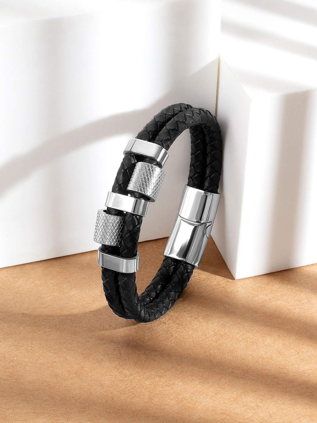 Peora Men Silver-Plated Multistarnd Bracelet