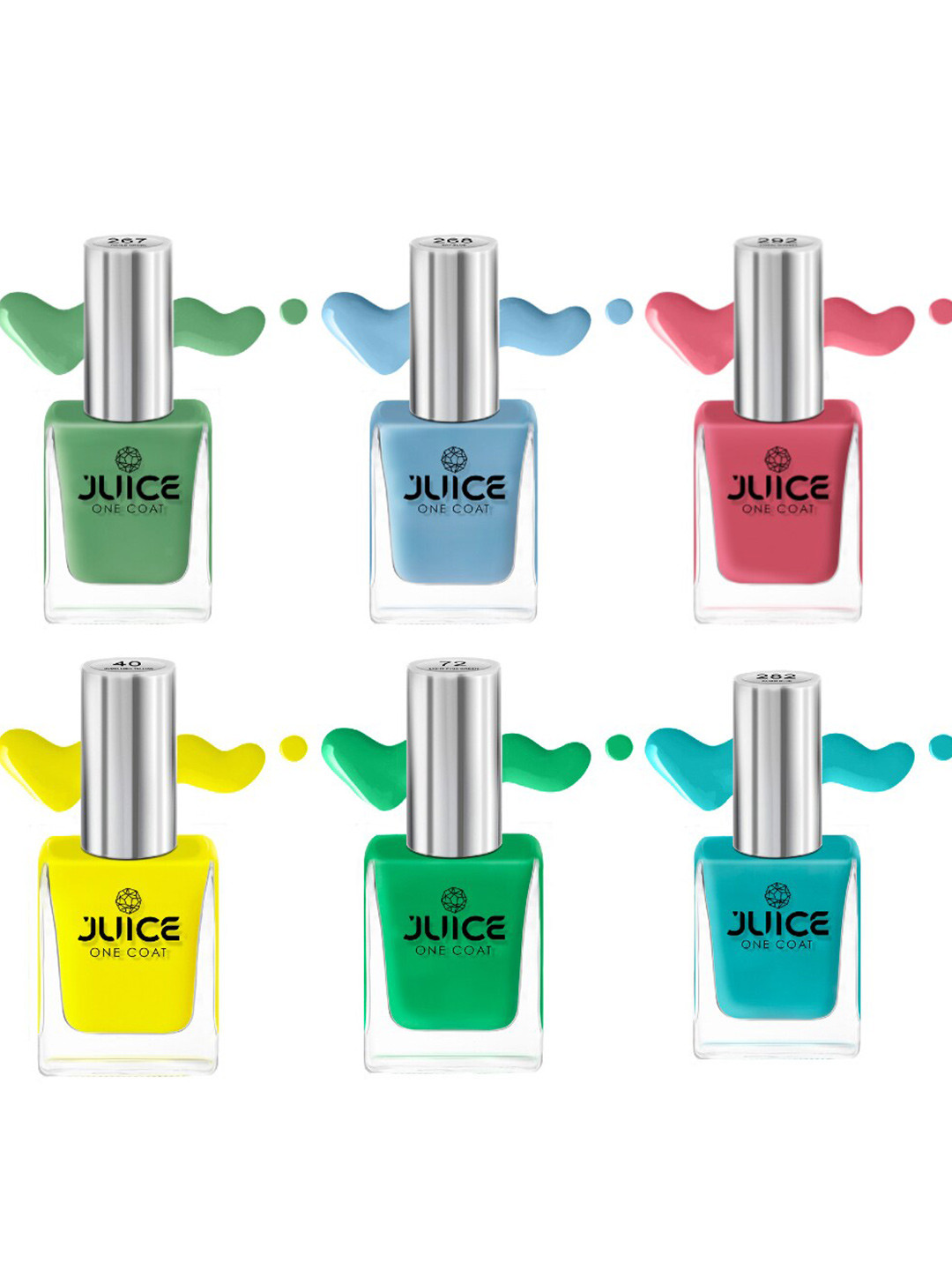 JUICE Set of 6 One Coat Quick-Dry & Waterproof Nail Polishes - 11 ml each