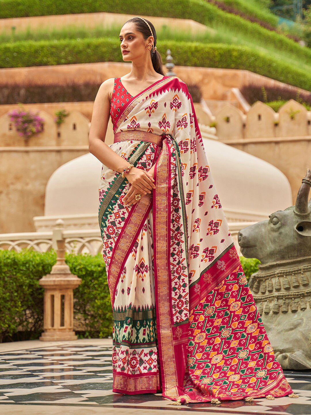 Anouk Ethnic Motifs Embellished Zari Pochampally Patola Saree
