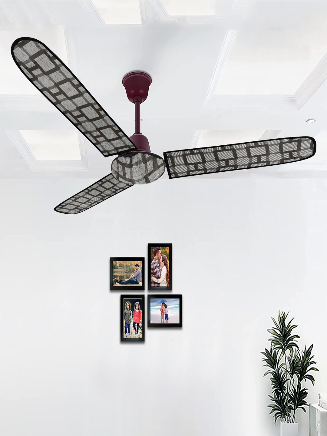 Kuber Industries Set of 4 Grey Printed Dust Proof Three Blade Ceiling Fan Cover