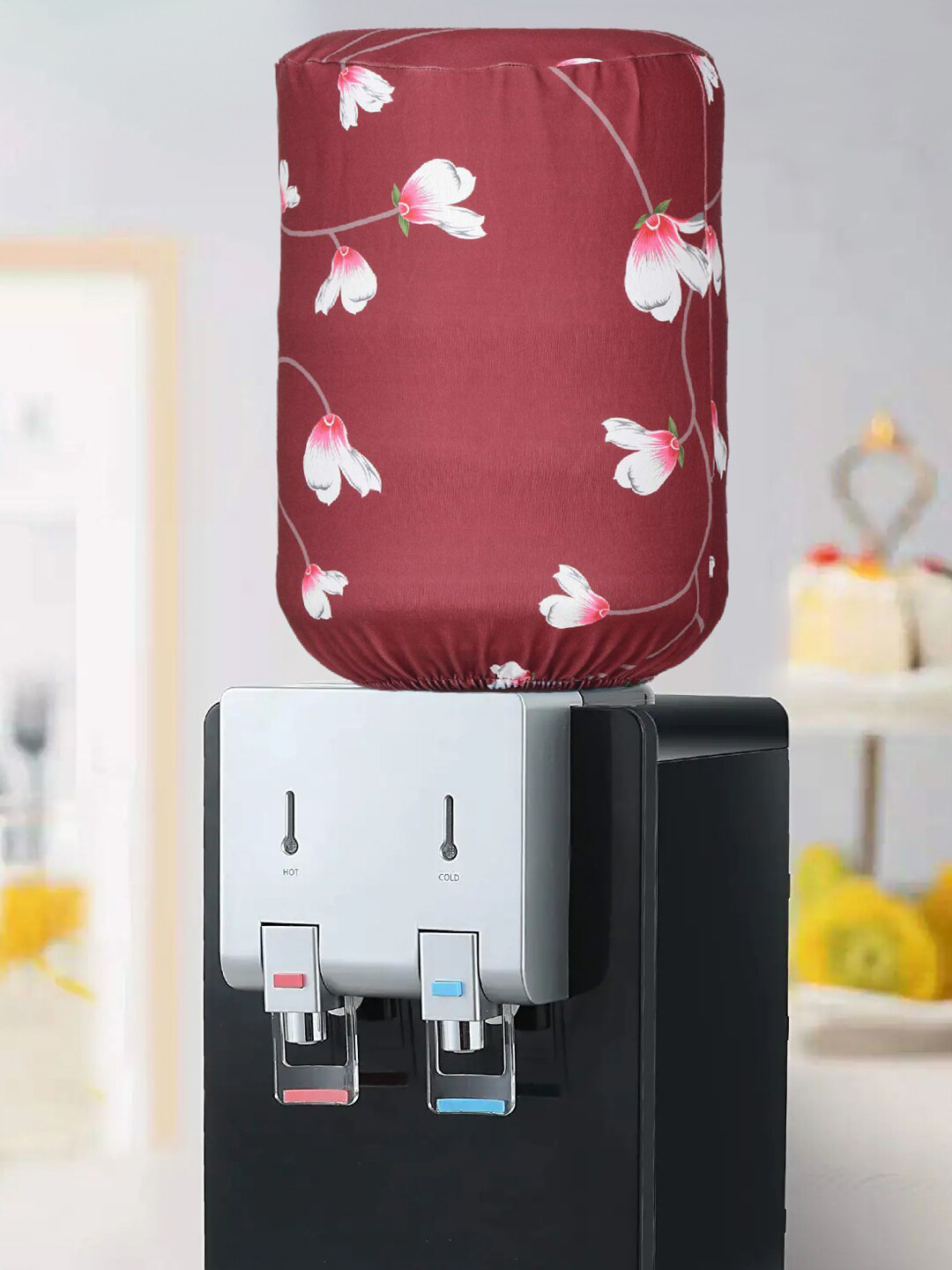 Kuber Industries Maroon & White Floral Printed Water Dispenser Bottle Cover 20 L