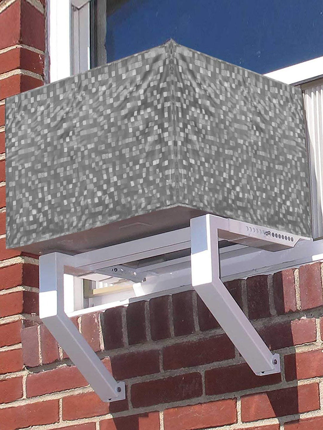 Kuber Industries Grey Checks Dust Proof Air Conditioner Appliance Cover