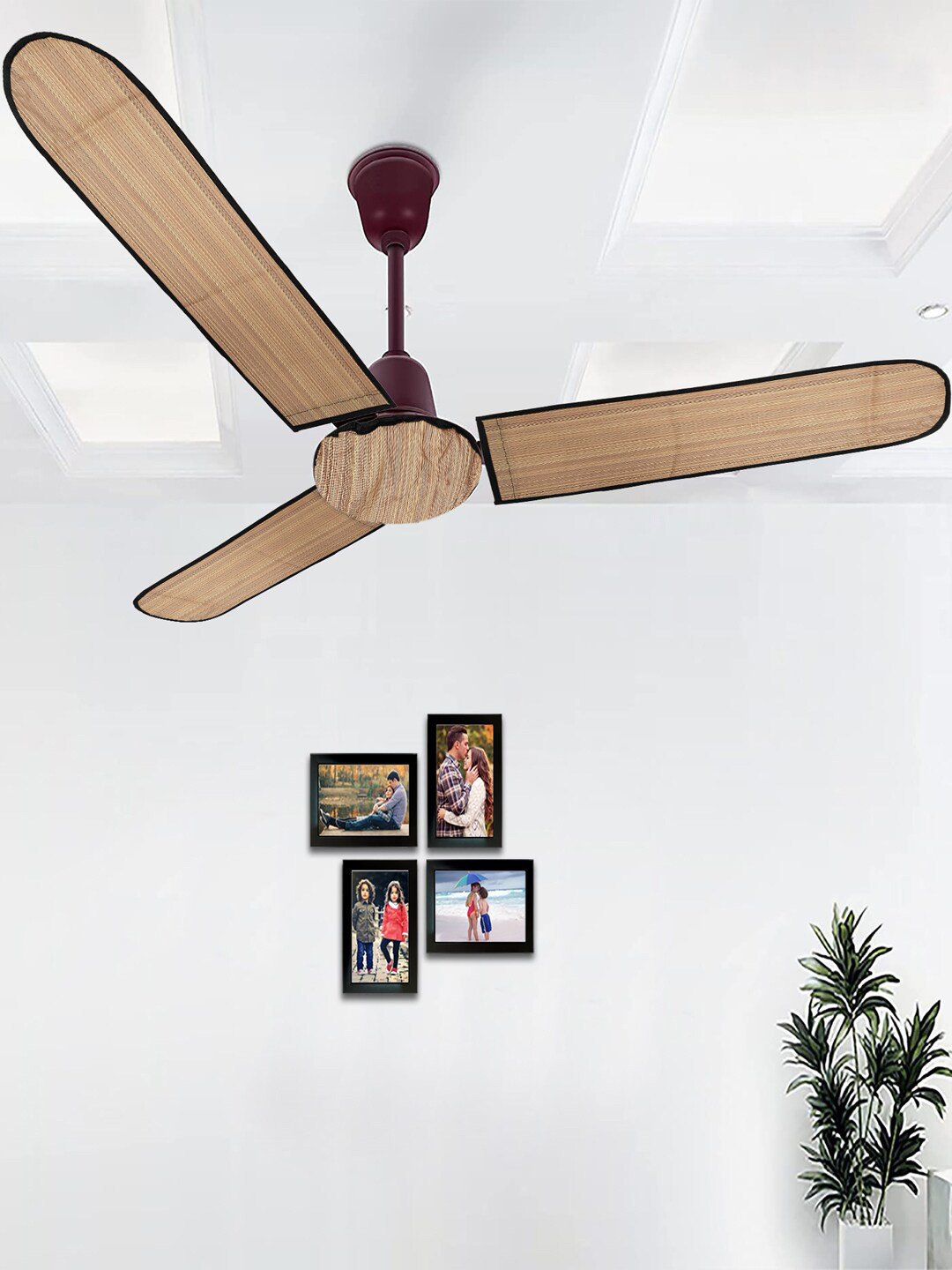 Kuber Industries Light Brown Wooden Design Dust Proof Three Blade Ceiling Fan Cover