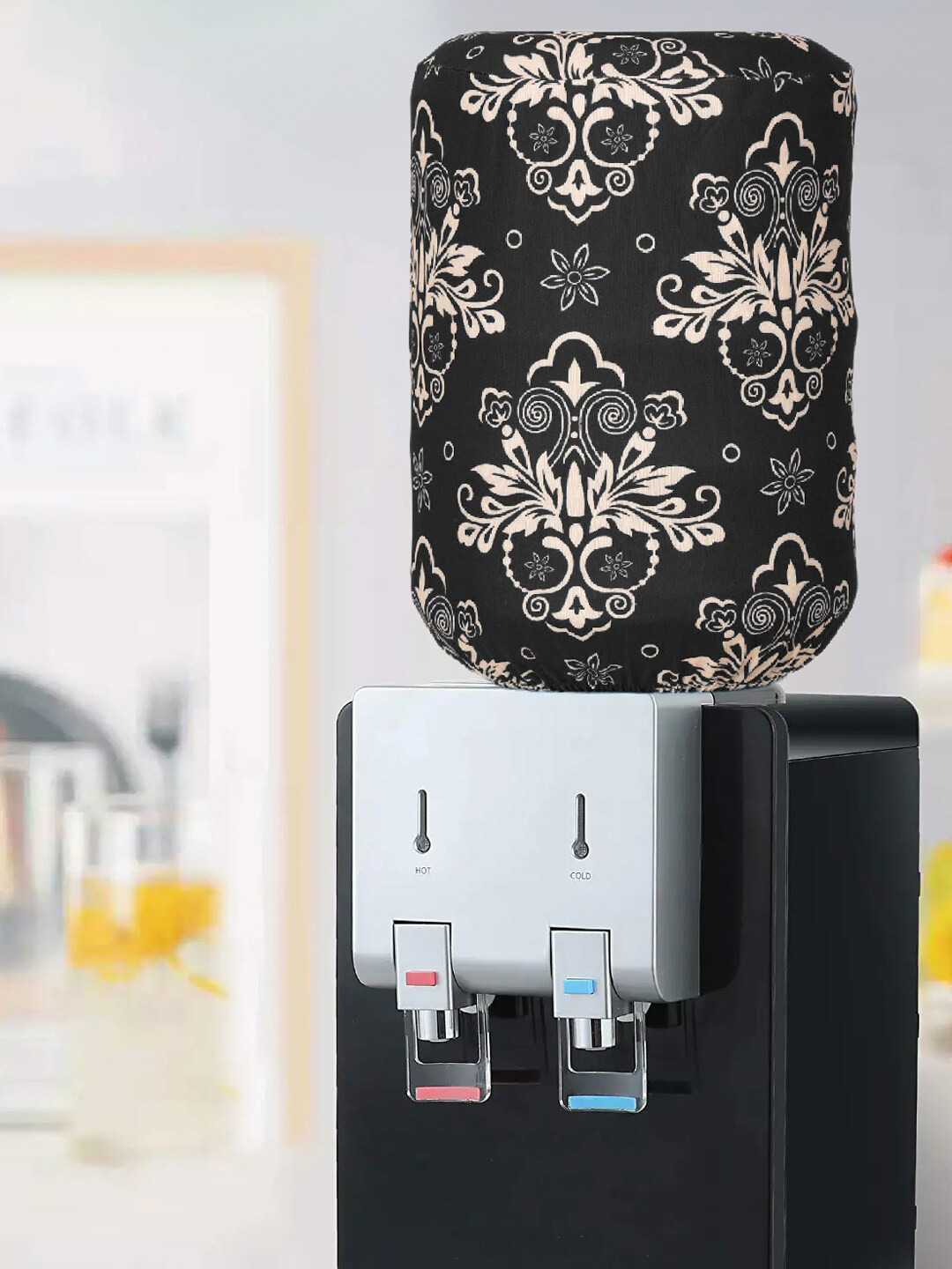 Kuber Industries Black & White Floral Printed Water Dispenser Bottle Cover 20 L