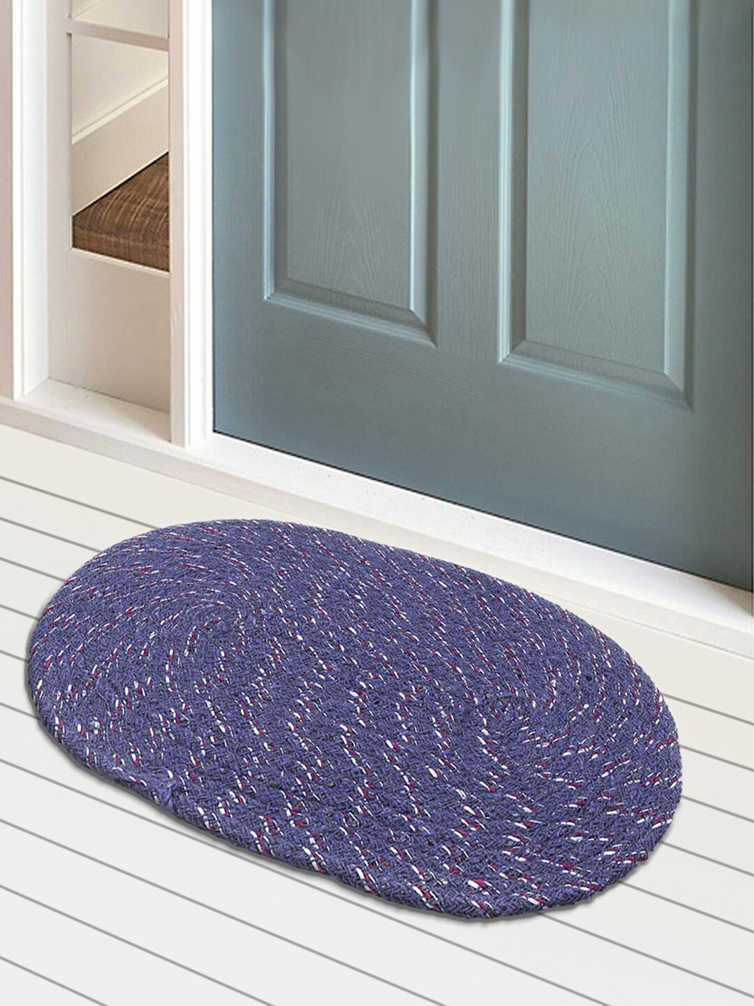 Kuber Industries 3Pcs Blue Woven-Design Doormats