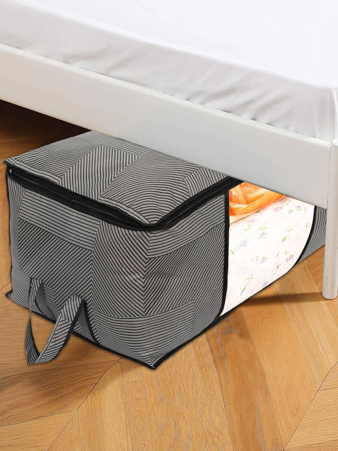 Kuber Industries 2 Pcs Lining Print Blanket Cover Clothes Storage Bag Organisers