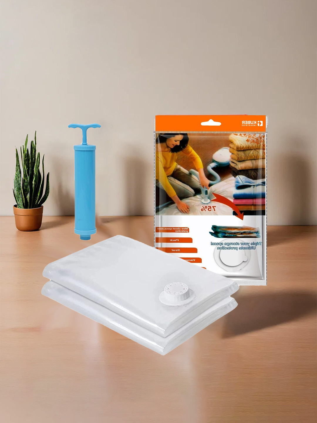 Kuber Industries Transparent 2 Pcs Vacuum Storage Bags With Hand Pump