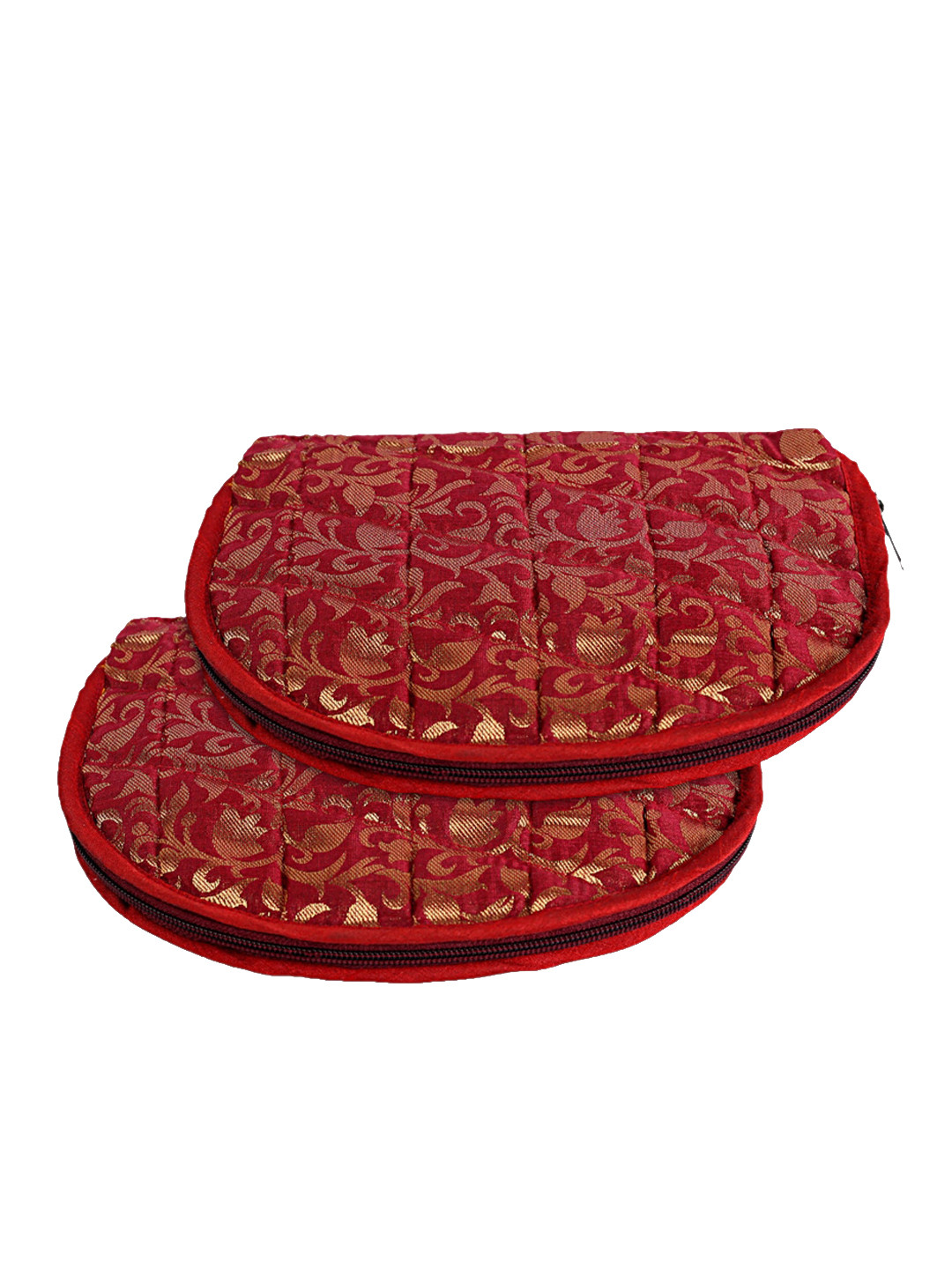 Kuber Industries Red & Golden 2 Pcs Woven Design Jewellery Organiser With Zipper Closure