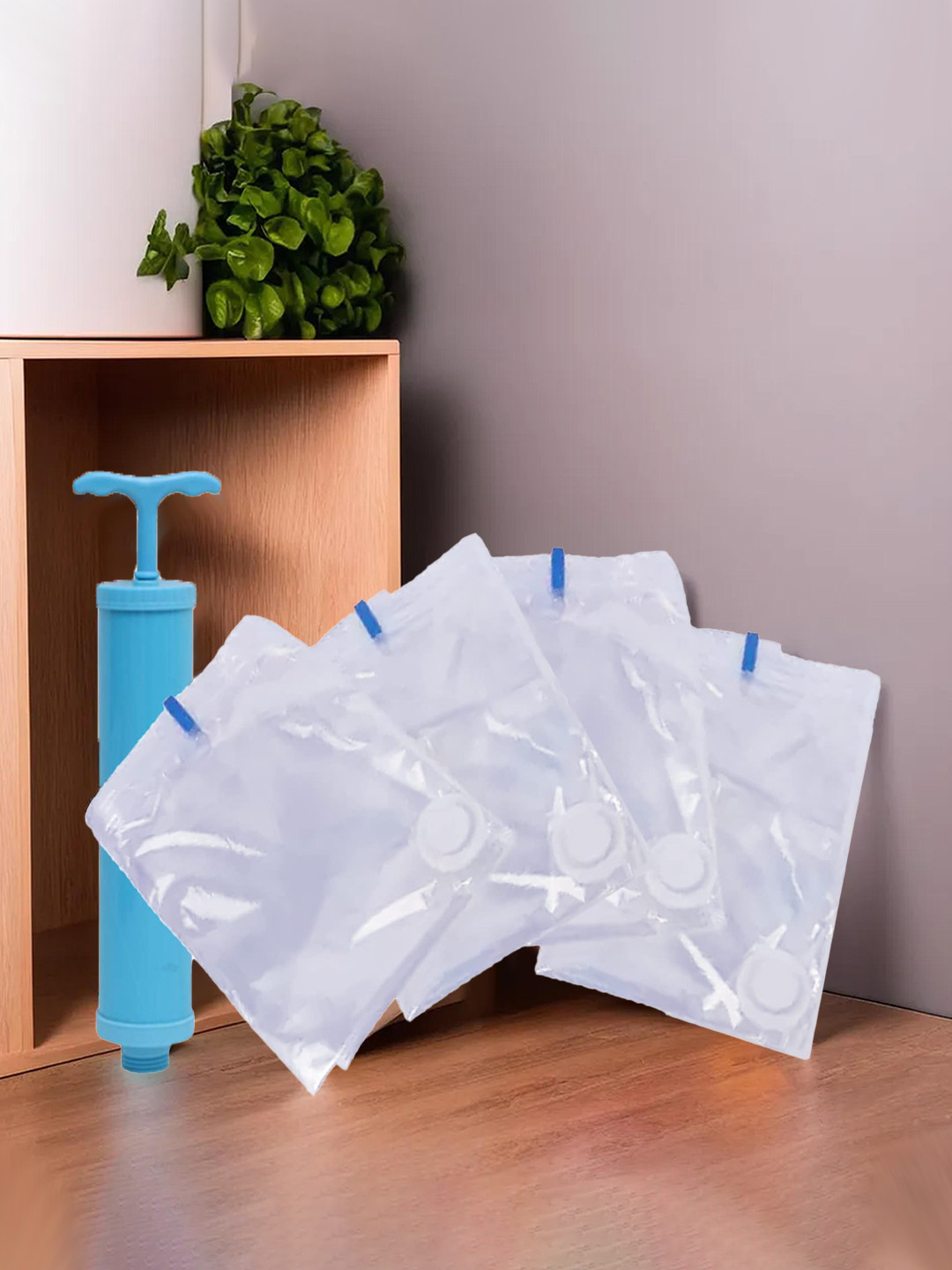 Kuber Industries Transparent 4 Pieces Vacuum Storage Bags With Hand Pump