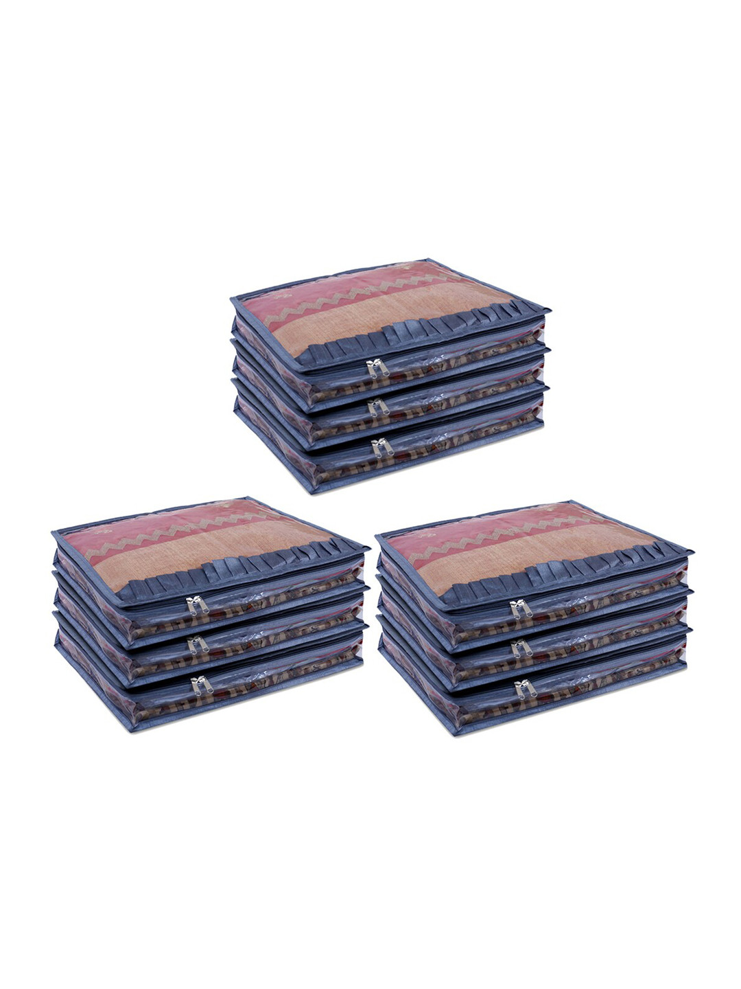 Kuber Industries Grey 9-Pcs Satin Water Resistant & Foldable Saree Organisers